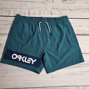 Oakley Beach Color Block 16" Swim Trunks Mens XXL 2XL Custom Fit Teal Blue Lined